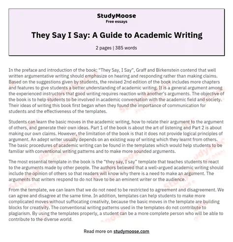 They Say I Say A Guide to Academic Writing Free Essay Example
