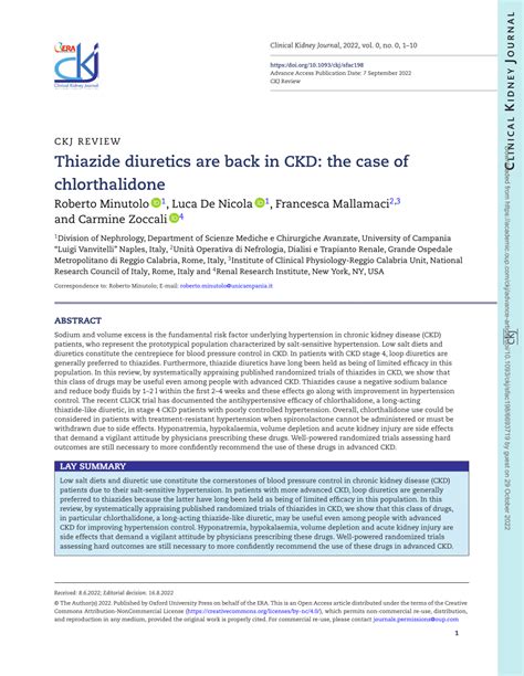 Thiazide diuretics are back in CKD: the case of chlorthalidone ...