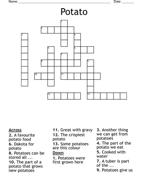 Thick cut potato side crossword clue. Answers for Spiral potatoes side dish crossword clue, 10 letters. Search for crossword clues found in the Daily Celebrity, NY Times, Daily Mirror, Telegraph and major publications. ... Thick-cut potato side ENTREE: French word for a dish served between the main courses of a formal dinner, or according to Mrs Beeton, … 