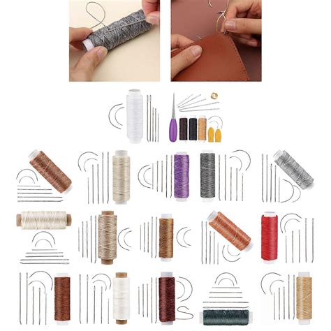 Thick sewing needle and thread.  Curved needle set is suitable for sewing leather, bl...
