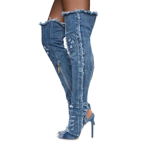 Thigh High Jean Boots - Etsy