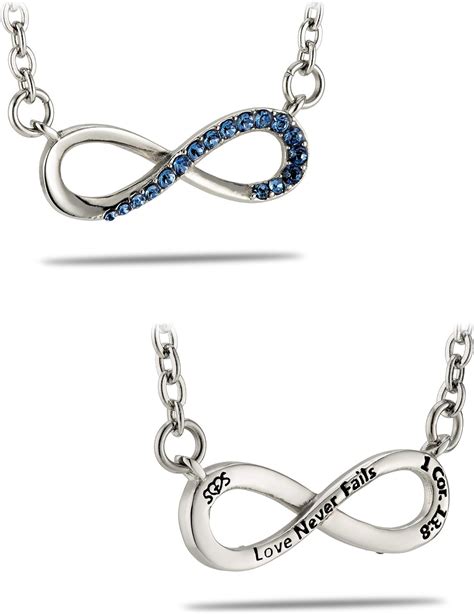 Thin Blue Line Infinity Necklace with Crystals - 1 Corinthians 13:8