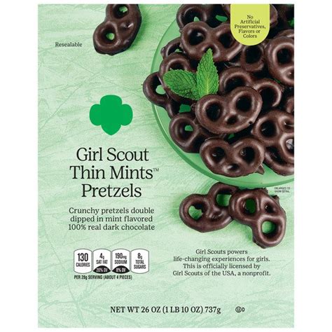 The pretzels are an official Girl Scouts product and are double dipped in mint coating and dark chocolate. Better yet, the bag is one pound so you definitely have enough pretzels to go around ...