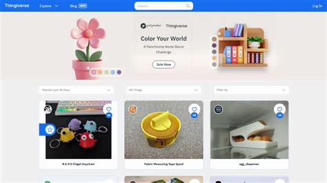 Thingiverse dashboard.  Thingiverse is a website dedicated to the sharing of user-created digi...