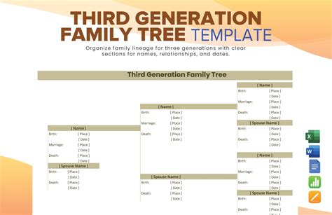 Third Generation Family Tree Template in Excel, Apple Numbers, Word