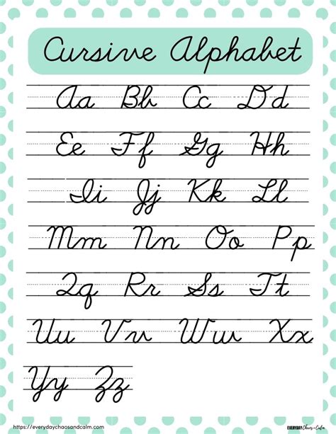 Third Grade Cursive Writing Chart