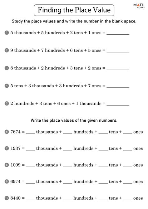 Third Grade Worksheets Multidigit Place Value Math Center