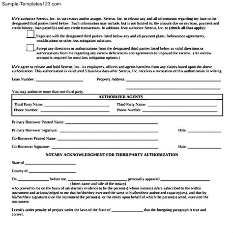 Third Party Authorization Form Sample and Template