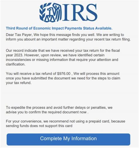 This is a phishing scam. The IRS is not sending emails to taxpayers about a third round of economic impact payments because it does not initiate contact via email. This is a phishing scam.. 