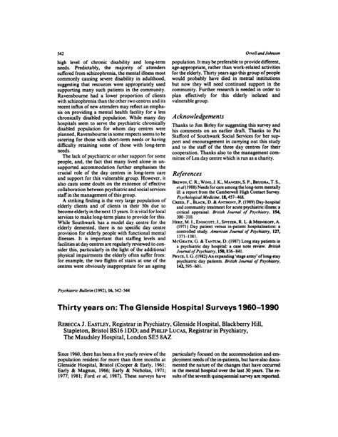 Thirty years on: The Glenside Hospital Surveys 1960-1990