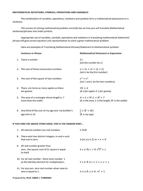 This document provides notations and