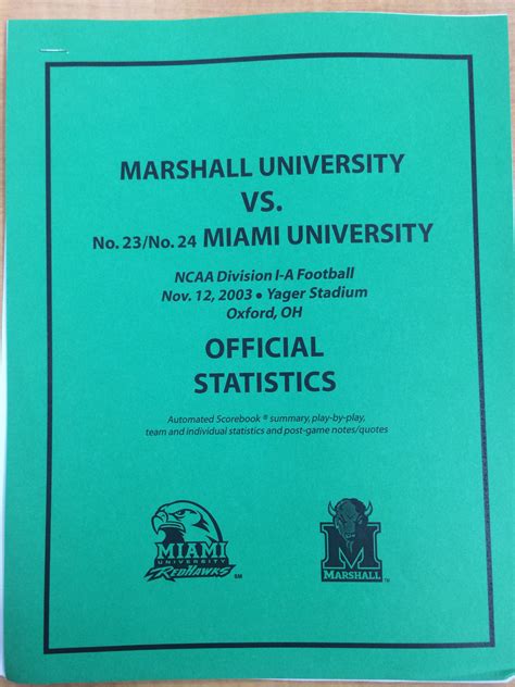This is another statistic sheet from when Miami played Marshall