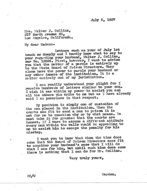 This is cool... an old parole support reply letter. Support letter