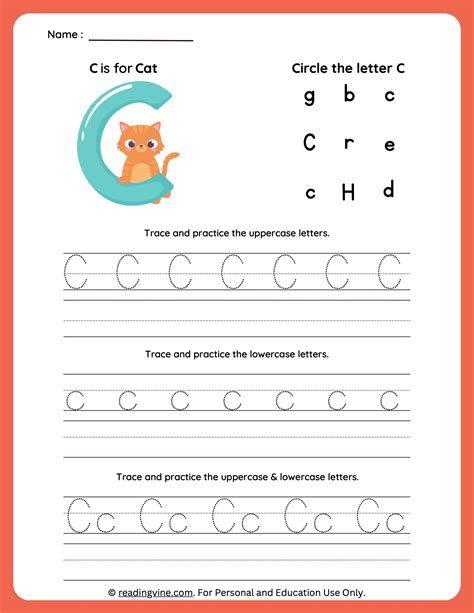 This letter C worksheet includes both an uppercase C and a lowercase c