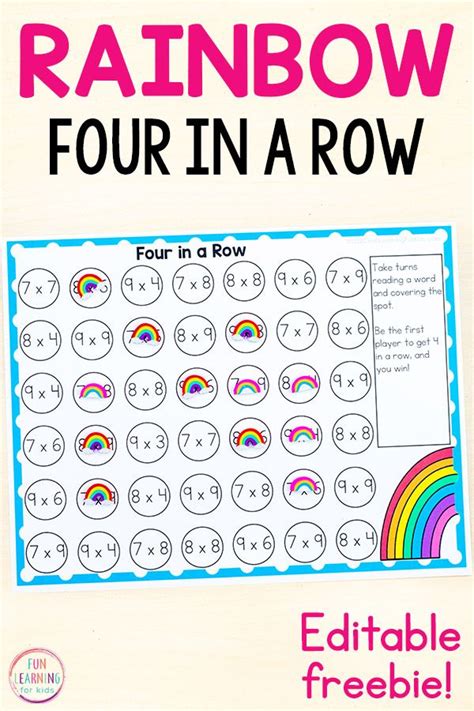 This rainbow four in a row game is editable so you can use it to work