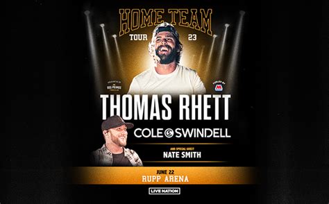 Thomas rhett rupp arena. Thomas Rhett announced plans for the Home Team Tour in 2023, hitting the road with Cole Swindell and Nate Smith on dates that will kick off in May of 2023. ... Brookshire Grocery Arena June 22 — Lexington, Ky. | Rupp Arena June 23 — Charleston, W.V. | Charleston Coliseum July 6 — Buffalo, N.Y. | KeyBank Center July 7 — Wilkes … 