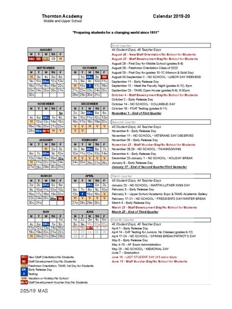 Thornton Academy Calendar Time Table