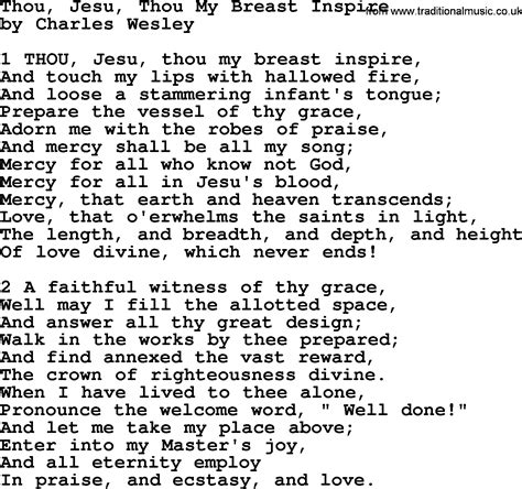 Thou, Jesu, Thou My Breast Inspire Lyrics - Charles Wesley