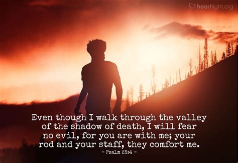 Though i walk through the valley of shadow of death. Psalm 23:4-6Amplified Bible, Classic Edition. 4 Yes, though I walk through the [deep, sunless] valley of the shadow of death, I will fear or dread no evil, for You are with me; Your rod [to protect] and Your staff [to guide], they comfort me. 5 You prepare a table before me in the presence of my enemies. You anoint my head with [ a]oil; my ... 