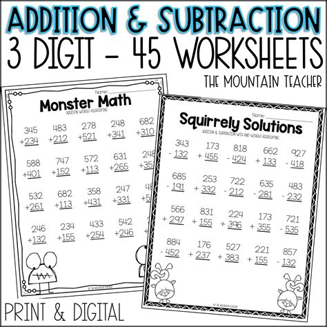Three Digit Addition and Subtration No ReGrouping worksheet