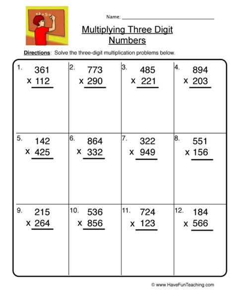Three Digit By One Digit Multiplication Worksheets
