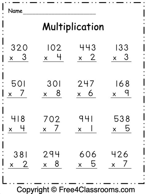 Three Digit By One Digit Multiplication Worksheets Free Printable
