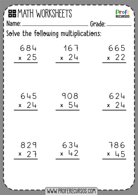 Three Digit Multiplication For Class 3