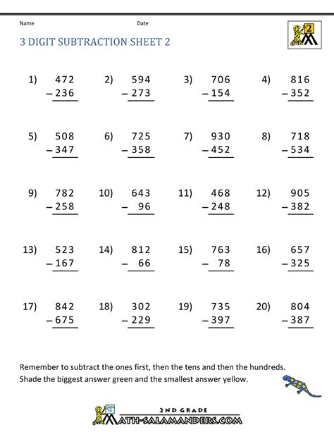 Three Digit Subtraction with Regrouping Worksheets