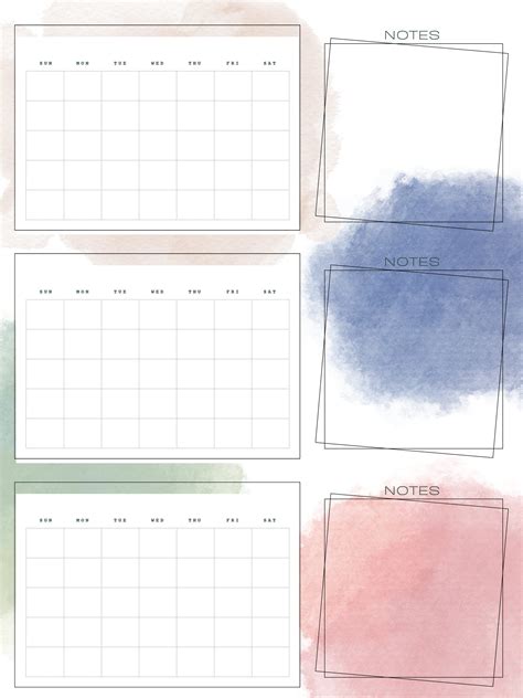Three Month Custom Calendar Template. Digital File. 3 Designs Included