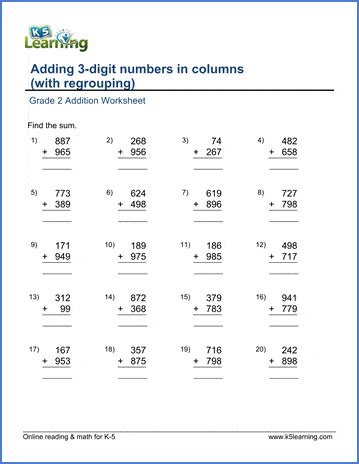 Three digit Addition with Regrouping K5 Learning