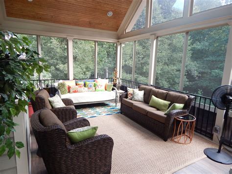 Three season rooms. A three-season sunroom is designed for use from spring through fall, in regions with cold winters. Insulation in these rooms is minimal, and the room itself doesn’t have an HVAC unit. Designed with access to the home via an exterior-grade door, to ensure the home stays properly insulated against extreme temperatures in the sunroom. 