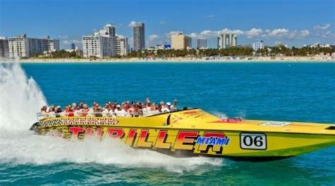 Thriller miami speedboat adventures. About The Event: Welcome to Miami, where the weather is hot, the drinks are cool, and the boat rides are face-blasting, adrenaline-packed escapades. Especially with these Thriller Miami Speedboat tickets to adventure! Your boat leaves from Bayside Marketplace and heads straight for adventure. 