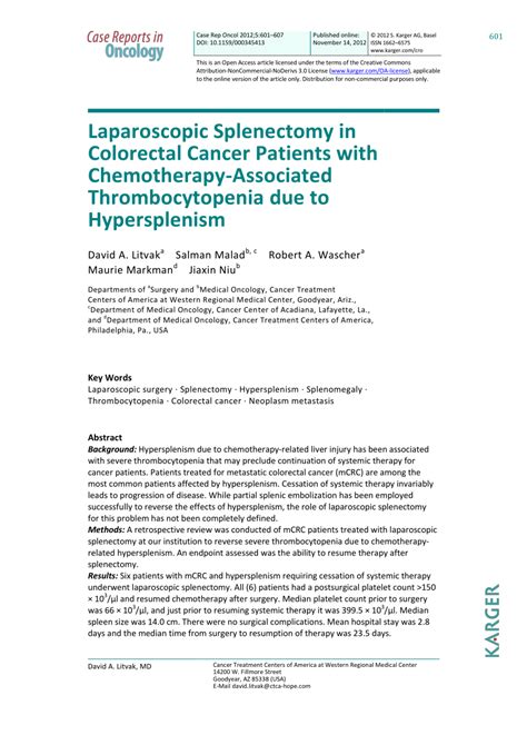 Thrombocytopenia due to hypersplenism in oncological