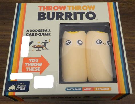 Throw throw burrito. Throw Throw Burrito is a familyfriendly party game unlike any you've played before. It's a combination of a card game and dodgeball where players go head to head collecting cards, earning points, and throwing squishy toy burritos at one another.Familyfriendly5 minutes to learn, 15 minutes to play2 6 playersIncludes 120 cards, 7 tokens, and 2 foam burritos … 