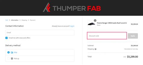 Thumper fab discount code. UTV 2 inch Universal Receiver Hitch for Thumper Bumpers. TYPE: Accessories SKU: TF000601-BK. $119.00. 