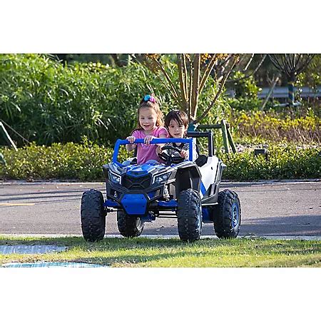 Thunder utv 24-volt ride-on. Specifications of Polaris Ranger 24V RZR Ride On ATV: 2-Speeds. 3.5 to 7 mph on grass, dirt or hard surfaces (7 mph lockout for beginners). Reverse. Switches easily to reverse mode, just like the real deal. SmartPedal. Includes variable speed accelerator and automatic brakes for control and longer riding time (increases riding time by up to 27%). 