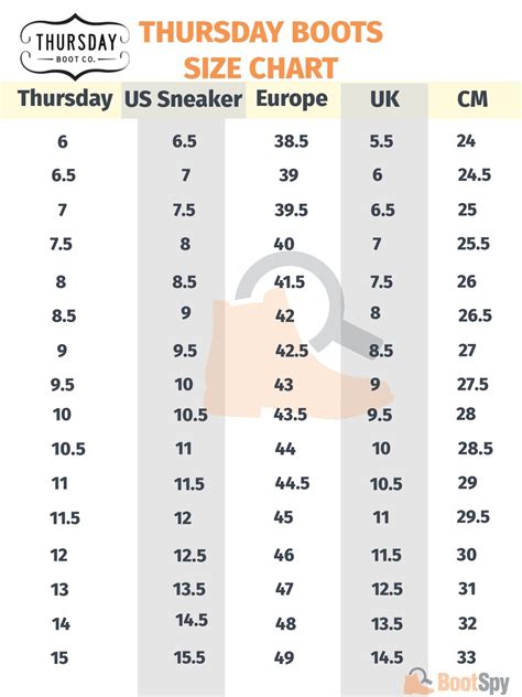 Thursday Boot Size Chart