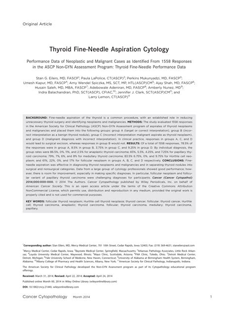 Thyroid fine‐needle aspiration cytology: Performance data of …