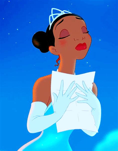 Tiana gif. The Princess and the Frog. Naveen changing into casual attire. Naveen about to join a group of jazz musicians while being followed a group of lovestruck girls. First encounter with Tiana. Naveen dancing with a young boy in a jazz … 