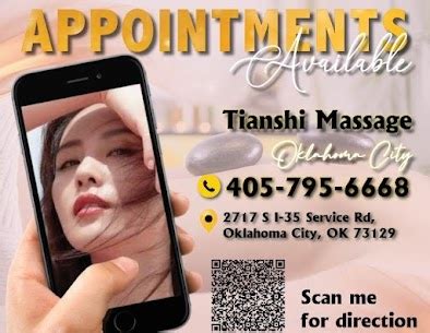 Tianshi massage oklahoma city. Apr 12, 2019 · Average rating - 4.0 based on 5 reviews and 4 ratings. Oklahoma City. Beauty Salons And Spas in Oklahoma City. Tianshi Massage. Tianshi Massage details with ⭐ 5 reviews, 📞 phone number, 📅 work hours, 📍 location on map. Find similar beauty salons and spas in Oklahoma City on Nicelocal. 