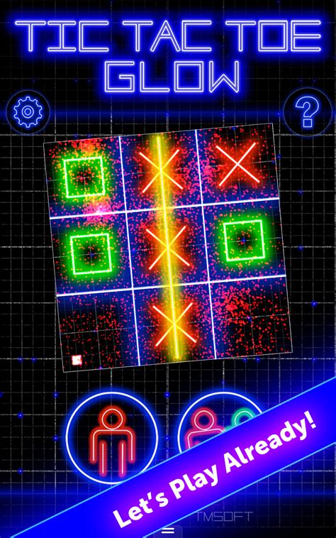 The unique and high quality neon design and the funny sounds make Tic Tac Toe Glow to one of the most popular apps for smartphones! Be clever, place your circle or cross three times in a row and become Tic Tac Toe Champion. Features for free version: - 1 & 2 player mode. - 3 difficulty level for the computer opponent..