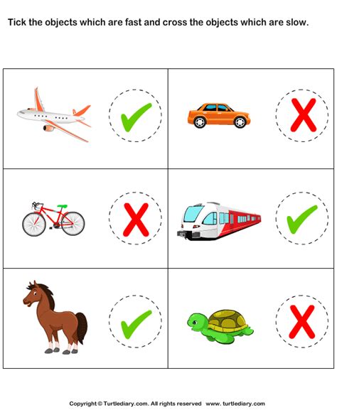 Tick Fast Objects Cross Slow Objects Worksheet Turtle Diary