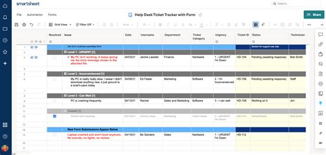 Ticket Tracking Excel / IT Help Desk Ticket Template with Form Smartsheet