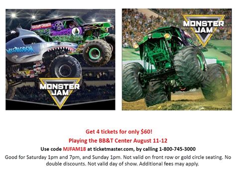 Gonna take my boy to just first Monster Jam soon. Been looking for promo codes but been coming up short. Anyone have codes that work with Ticketmaster or Tickpick? Share Add a Comment. Sort by: Best. Open comment sort options. Best. Top. New. Controversial. Old. Q&A. jnc2000 ...