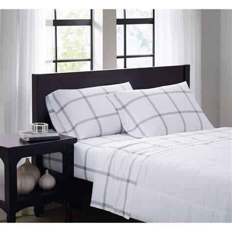 Ticking Stripe 4-Piece White/Grey Microfiber Queen Sheet Set