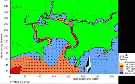 Tidal currents chart in the maximum spring tide flood current in July