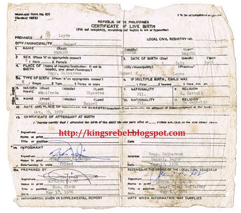 Tidbits and Bytes Example of Certificate of Live Birth from Municipal