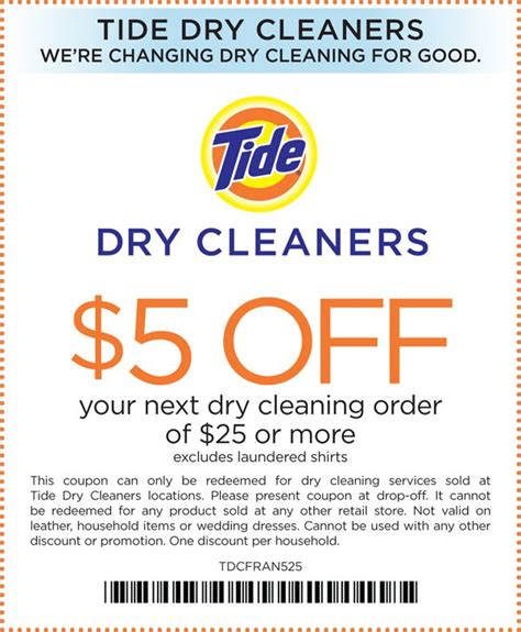 Tide cleaners coupon code.  Experience the Dry Cleaning difference and save 25% off your...