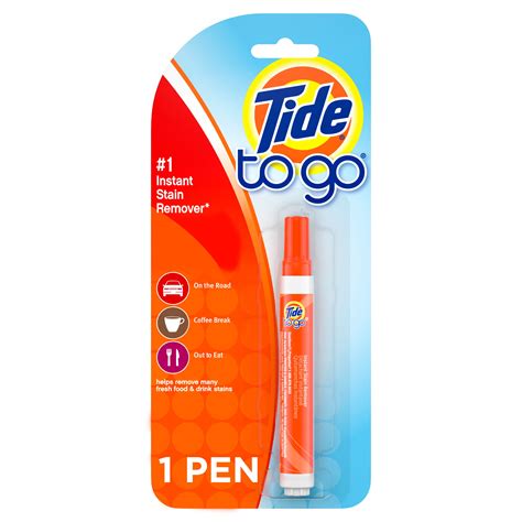 Tide pen. Tide to Go Instant Stain Remover Pen helps remove even tough grease stains while 'on the go' with the combination of a powerful cleaning solution that breaks stains down, and a micro-fiber pad that lifts and absorbs them. Tide to Go is the #1 instant stain remover* to help remove some of your toughest fresh food and drink stains. *based on sales. 
