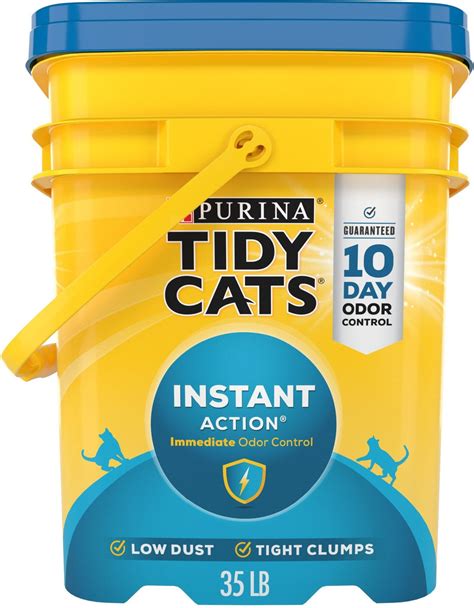 Tidy cat litter. Tidy added all the tight-clumping, odor-fighting power of TidyLock® Protection AND Ammonia Blocker technology to this unscented cat litter, but removed the dyes, fragrances and half the weight. How? Tidy innovation, and the odor-absorbing power of activated charcoal. 99.9% dust free based on measurement of airborne particles when pouring. 